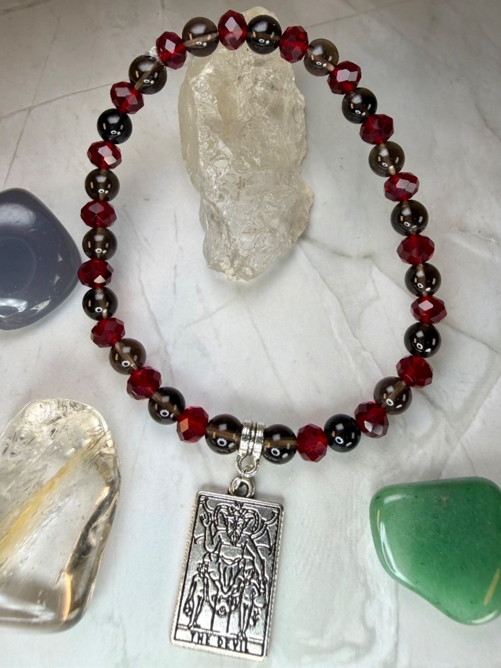 Smokey Quartz & Garnet The Devil Tarot Card Bracelet